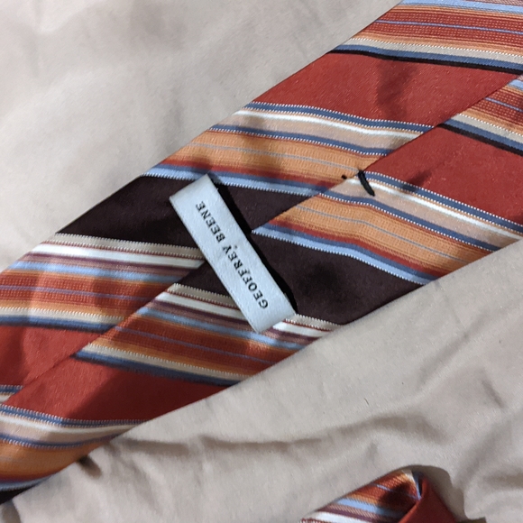 Brown, orange, and blue striped Geoffrey Beene tie - Picture 2 of 2
